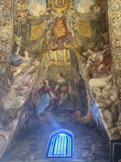 St. Nicholas gives money to the three daughters to save them from being sold from the ceiling fresco of Church of Saint Nicholas of Bari and Saint Peter Martyr.