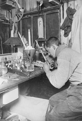 Edward Nelson testing thermometers during the British Antarctic ("Terra Nova") Expedition